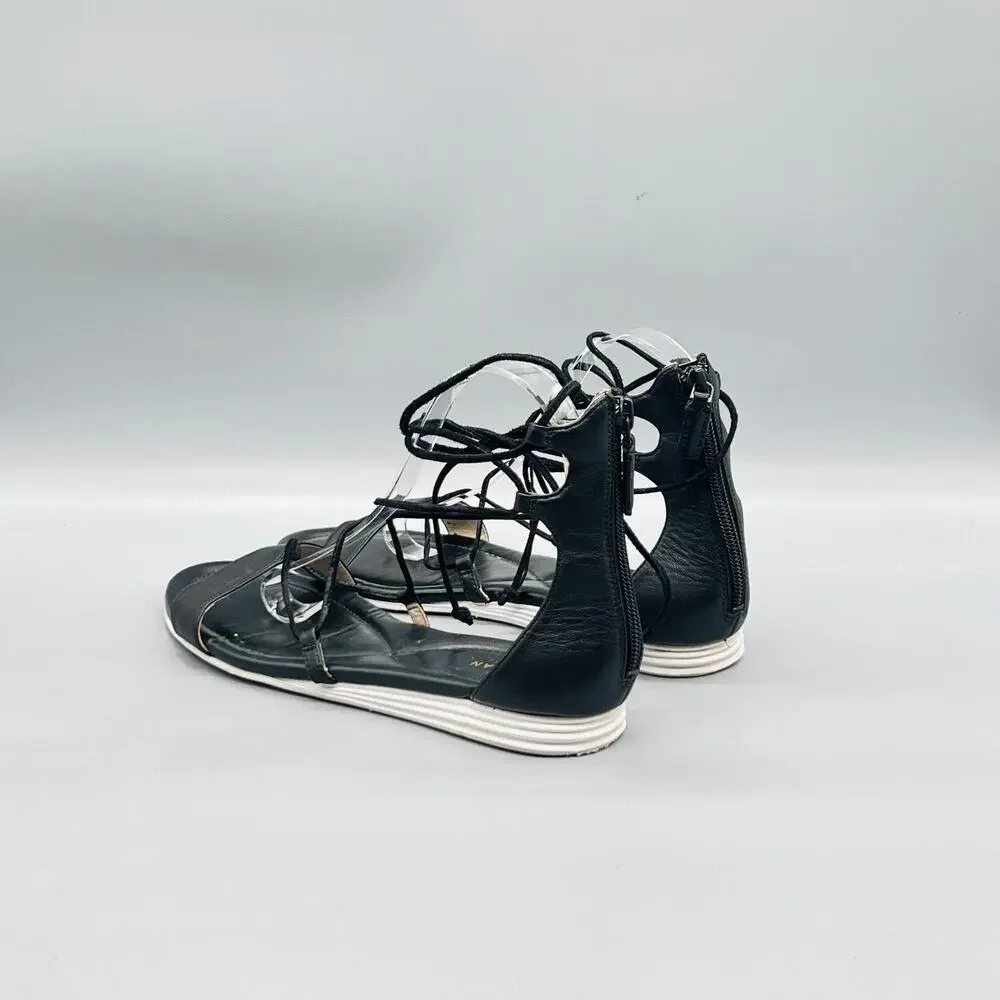 Cole Haan Sandals Womens 8 Black Leather Signature Gladiator Lace Up Zip Shoes